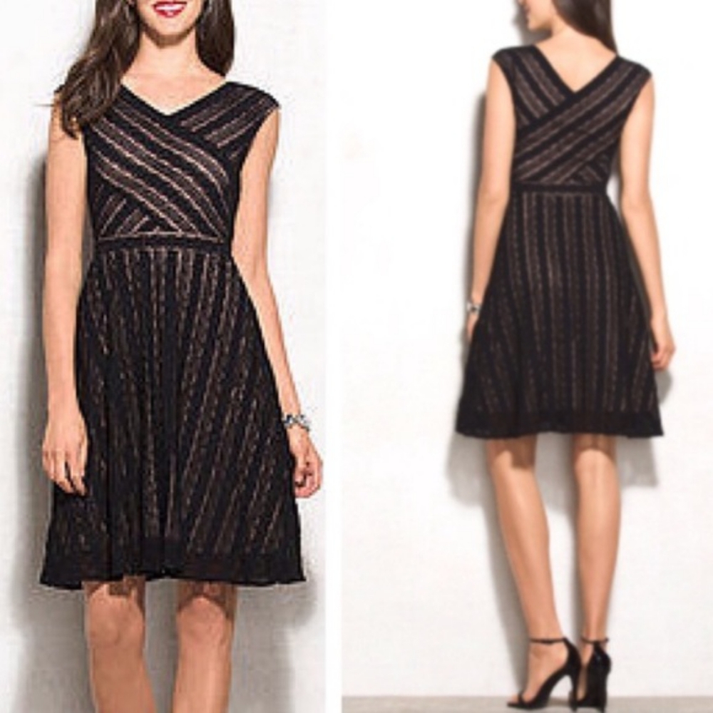 Signature Harper Cocktail Dress, Size 24W, Black Lace with nude underlay.